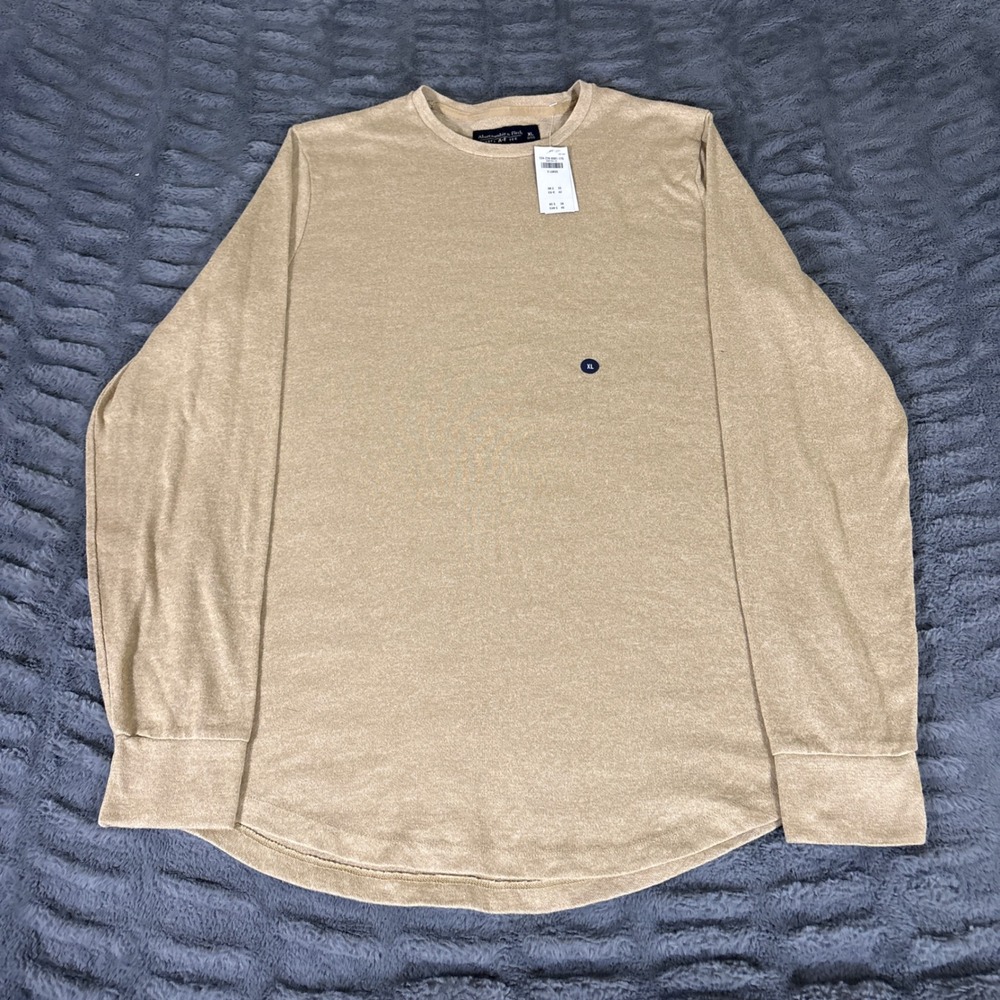 Abercrombie & Fitch Soft AF Tee Mens XL Tan Heather Long Sleeve Curved Hem Shirt